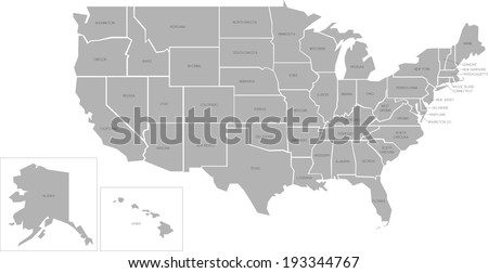 Simplified vector map of United States of America with full names of states