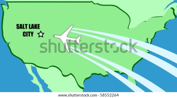 Simplified Vector Map Usa Airplane Inflight Stock Vector Royalty