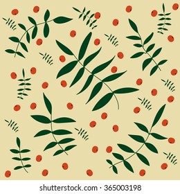 Simplified vector rowan background. Can be used for decoration of public places, textile production, office stationery, herbal medicine and organic food.