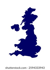 Simplified vector silhouette of the United Kingdom map in blue, isolated on white.