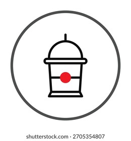 A simplified, vector-based depiction of a drink container, showcasing clean lines and a distinct circular accent. This icon is ideal for visual representations of beverages, food service, and