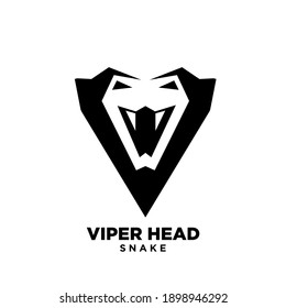 simplified viper snake head with big fangs and initial letter v line outline logo icon design isolated background