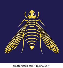 simplified wasp model, drawn with yellow lines with highlights