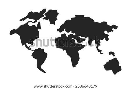 Simplified world map black and white 2D line object. Natural science course. Geography class educative materials isolated vector outline item. Silhouette plan monochromatic flat spot illustration