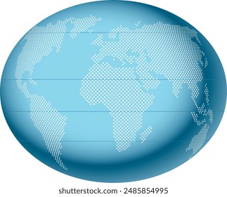 Simplified world map consisting of white halftone dots  streched onto elliptical egg shaped 3D form