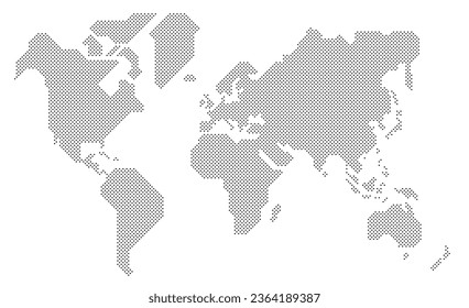 Simplified world map drawn with round dots. Vector illustration.