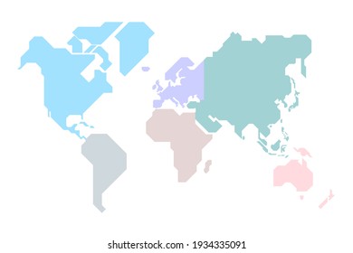 Vereinfachte Weltkarte mit scharfen, gerade Linien (unterschiedliche Farben für jeden Kontinent) 