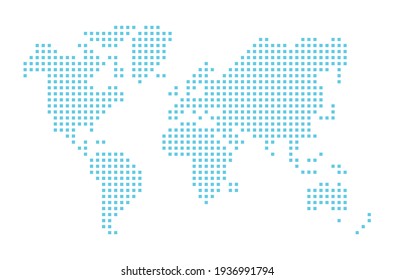 Simplified world map drawn with square dots . Vector illustration.