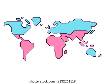 Simplified world map with Global North and Global South divide. Modern flat vector infographic, clip art illustration.