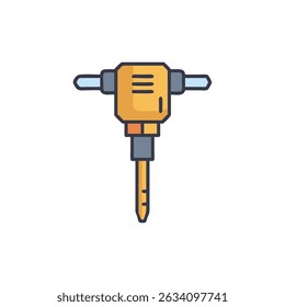 Simplified yellow jackhammer illustration on White Background, construction tool