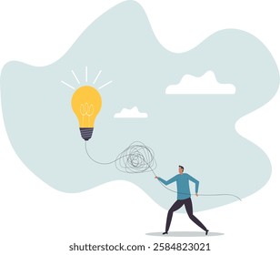 Simplify complex business idea, untangle or solve business problem, solution for messy chaos situation.business concept.flat character.