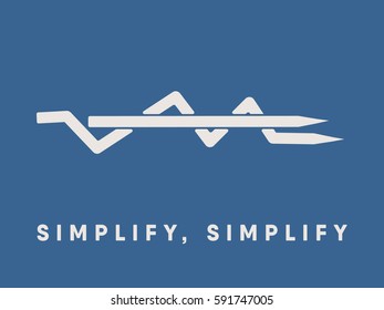 Simplify, simplify conceptual poster with pencil explanation. From complex to simple idea / pencil diagram. Invention process.