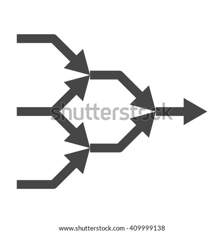 Simplify icon with arrows explanation. From complex to simple arrow diagram. Invention process icon.