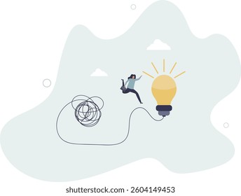 Simplify idea to find solution, thinking process or creativity to solve problem, discover easy way to understand concept.flat character life .