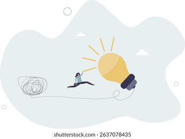 Simplify idea to find solution, thinking process or creativity to solve problem, discover easy way to understand concept. character life .