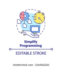 Simplify programming concept icon. Development automation. Programming skill abstract idea thin line illustration. Isolated outline drawing. Editable stroke. Arial, Myriad Pro-Bold fonts used