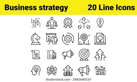 Vereinfachen Sie Ihre strategische Planung und Präsentationen mit diesem optimierten Business Strategy 20 Line Icon Set.