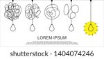 Simplifying the complex, confusion clarity or path vector idea concept with lightbulbs. Simplification streamlining process, straight and curve vector illustration