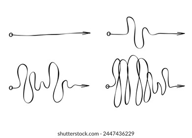 Simplifying the complex, confusion clarity or path vector idea concept.  Confused and complicated way with scribbled path as chaos concept illustration. Confusing vector line illustrating