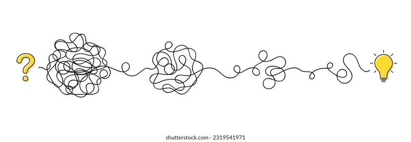 Simplifying complex process, problem solution and idea searching concept. Messy continuous lines in tangles. Process of problem solving and simplifying. Knowledge, creative idea and clarity. Vector - Shutterstock ID 2319541971