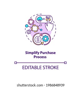 Simplifying purchase process concept icon. SaaS trial idea thin line illustration. Automated billing system. Monthly subscription buying. Vector isolated outline RGB color drawing. Editable stroke