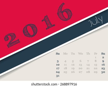Simplistic 2016 calendar design for july month