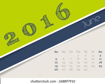 Simplistic 2016 calendar design for june month