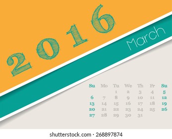 Simplistic 2016 calendar design for march month
