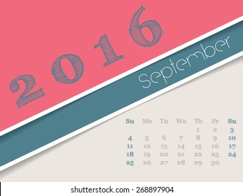 Simplistic 2016 calendar design for september month