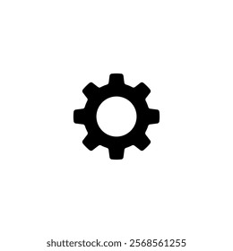 Simplistic black cogwheel vector icon representing industrial machinery and settings.