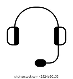 Simplistic black headset with a microphone on a white background representing communication tools. Ideal for call centers, customer support, gaming, remote work, and online communication. Minimalist