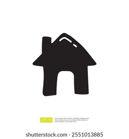 A simplistic black silhouette of a house, featuring a chimney and a slanted roof, ideal for graphic design or illustration purposes.