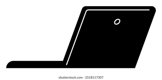 Simplistic black silhouette of an open laptop in side view. Ideal for tech-related themes, digital communication, remote work, modern aesthetics, and minimalist design. Simple, clean, contemporary sty