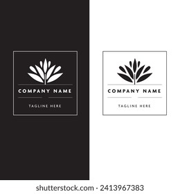 Logo floral simplista en blanco y negro