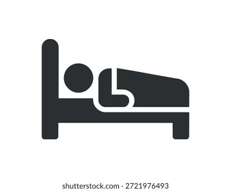 Un gráfico simplista en blanco y negro representa a una persona acostada en una cama que simboliza el descanso del sueño y la relajación nocturna