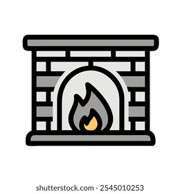 Simplistic black and white icon of a fireplace with a warm glow, perfect for winter themes.