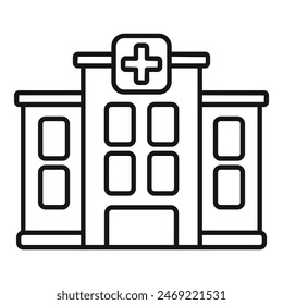 Simplistic black and white line drawing of a hospital structure, perfect for medical themes