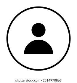 Simplistic black and white silhouette of a person within a circular boundary. Ideal for user interface, digital profiles, social media, web design simplification, modern presentations. Flat design sty