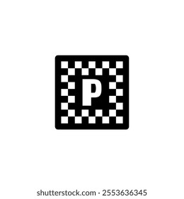 Simplistic black and white vector icon of a parking sign.