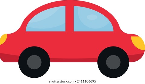 Ilustración simplista, al estilo de dibujos animados, de un coche rojo con resaltados amarillos que indican los faros, las ruedas negras con ojivas grises y las ventanas azul claro.