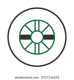 Un diseño circular simplista muestra una disposición geométrica con líneas verdes que irradian hacia afuera desde un punto central. El contraste negro entrecruzado proporciona un visual moderno y abstracto adecuado para