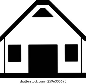 Simplistic depiction of a house in black and white, designed as a conceptual icon for various design applications and architectural presentations.