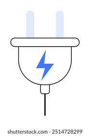 Simplistic electric plug with a blue lightning bolt symbol. Ideal for energy, technology, connectivity, power supply, and electrical safety themes. Minimalist vector style.