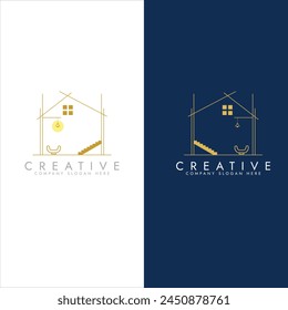 simplistic exterior of a house, House framework logo, House building logo design with interior