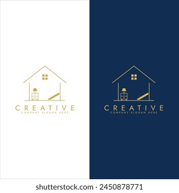 simplistic exterior of a house, House framework logo, House building logo design with interior