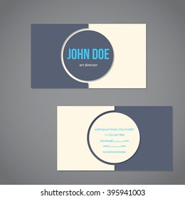 Simplistic flat business card template with big gray and light dot and blue text