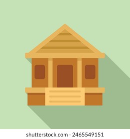 Simplistic flat design icon of a wooden cabin with shadow, perfect for various web and app interfaces