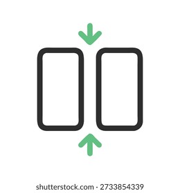 Simplistic flat design illustration with collapse icon, featuring two boxes and arrows indicating compression, on a White Background.