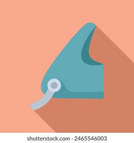 Simplistic flat design of a modern blue iron on a soft pink background with a long shadow