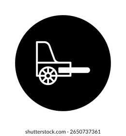Simplistic forklift icon illustration within a black circle representing industrial equipment and material handling solutions